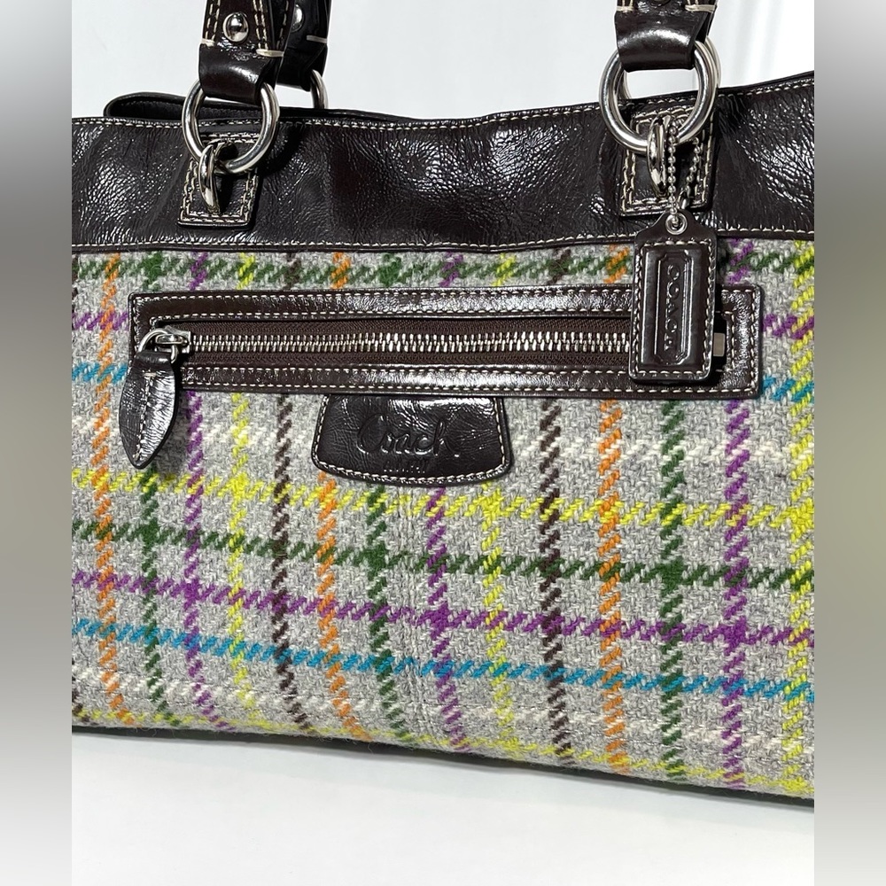 Coach Penelope Tattersall Colorful Plaid Wool Shoulder Bag Purse - Picture 6 of 16